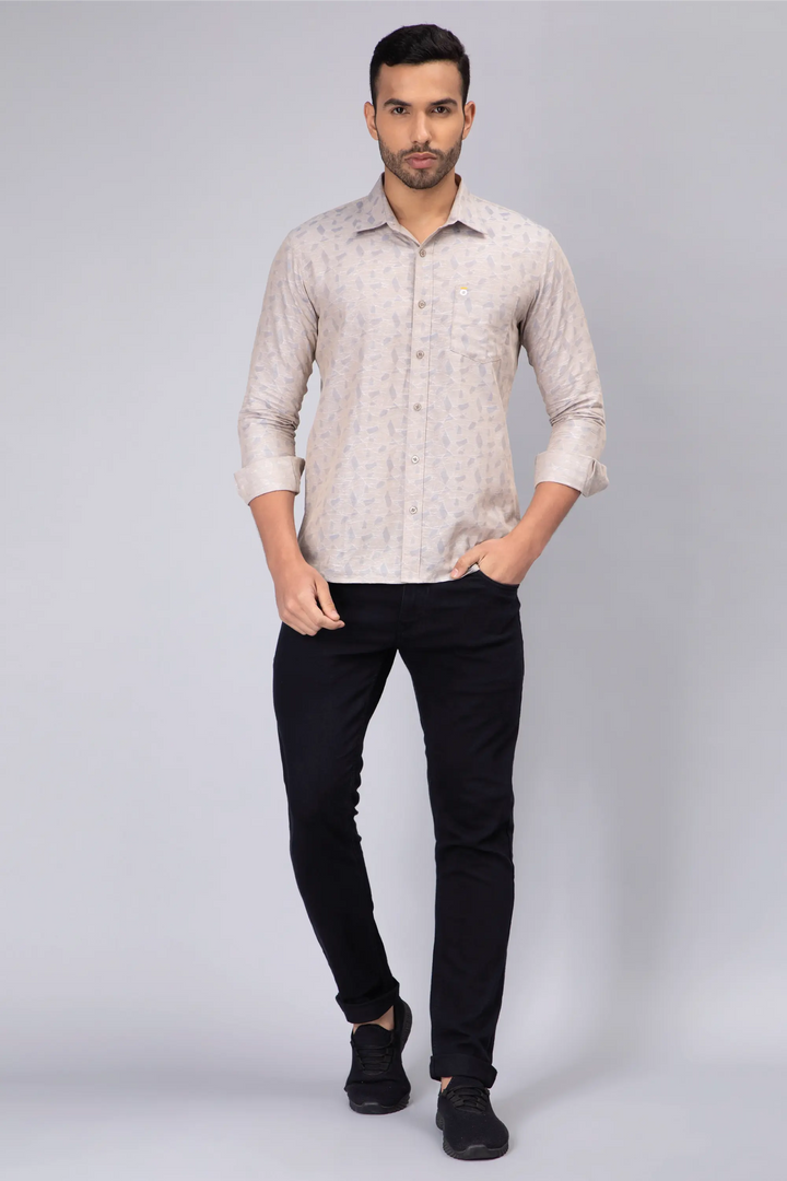 Regular Fit Cotton Bright Grey Printed Casual Shirt For Men - Peplos Jeans 