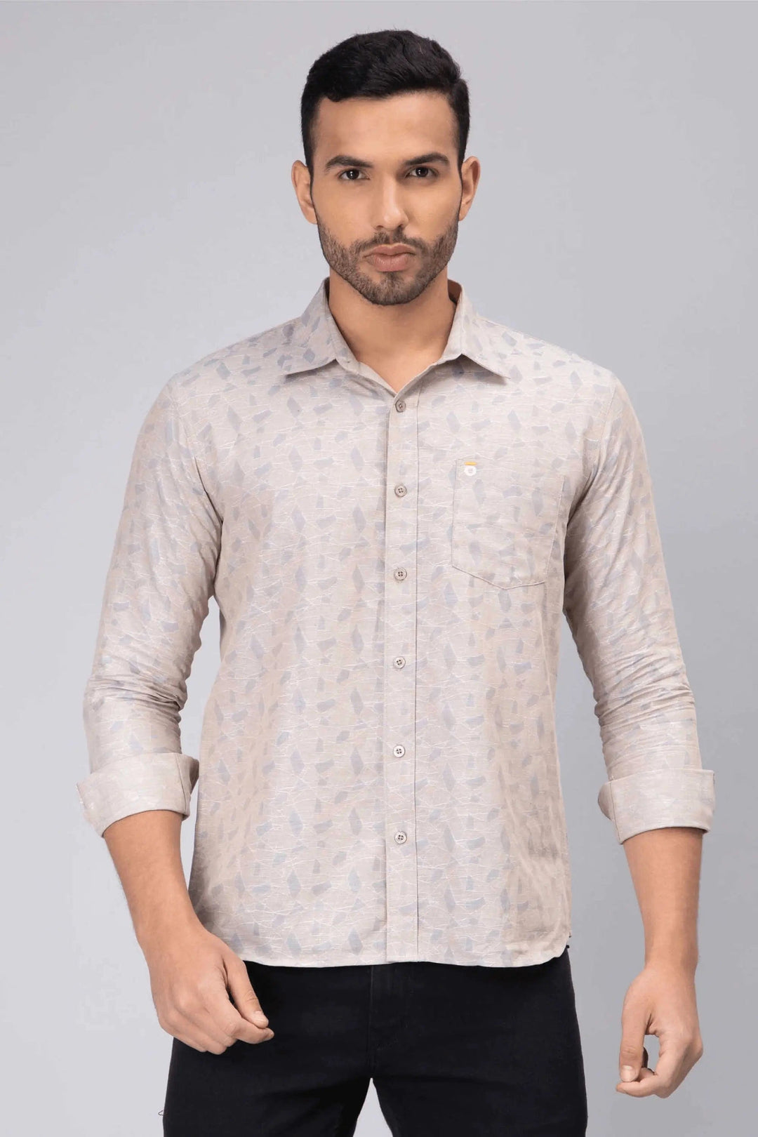 Regular Fit Cotton Bright Grey Printed Casual Shirt For Men