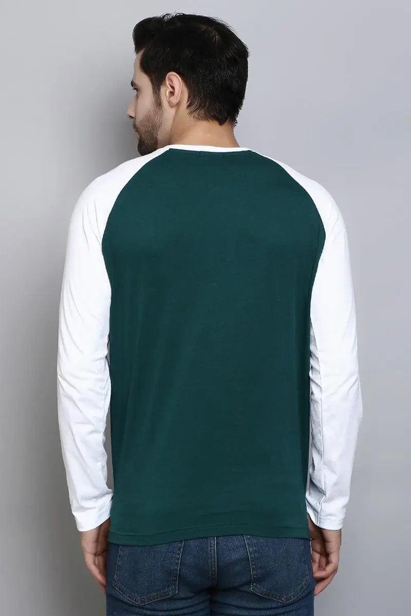 Full Sleeve Regular Fit Raglan Green White T-Shirt for Men - Peplos Jeans 