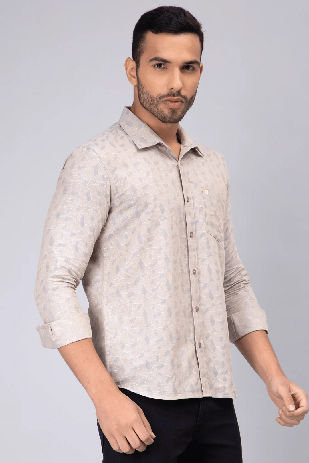 Regular Fit Cotton Bright Grey Printed Casual Shirt For Men - Peplos Jeans 