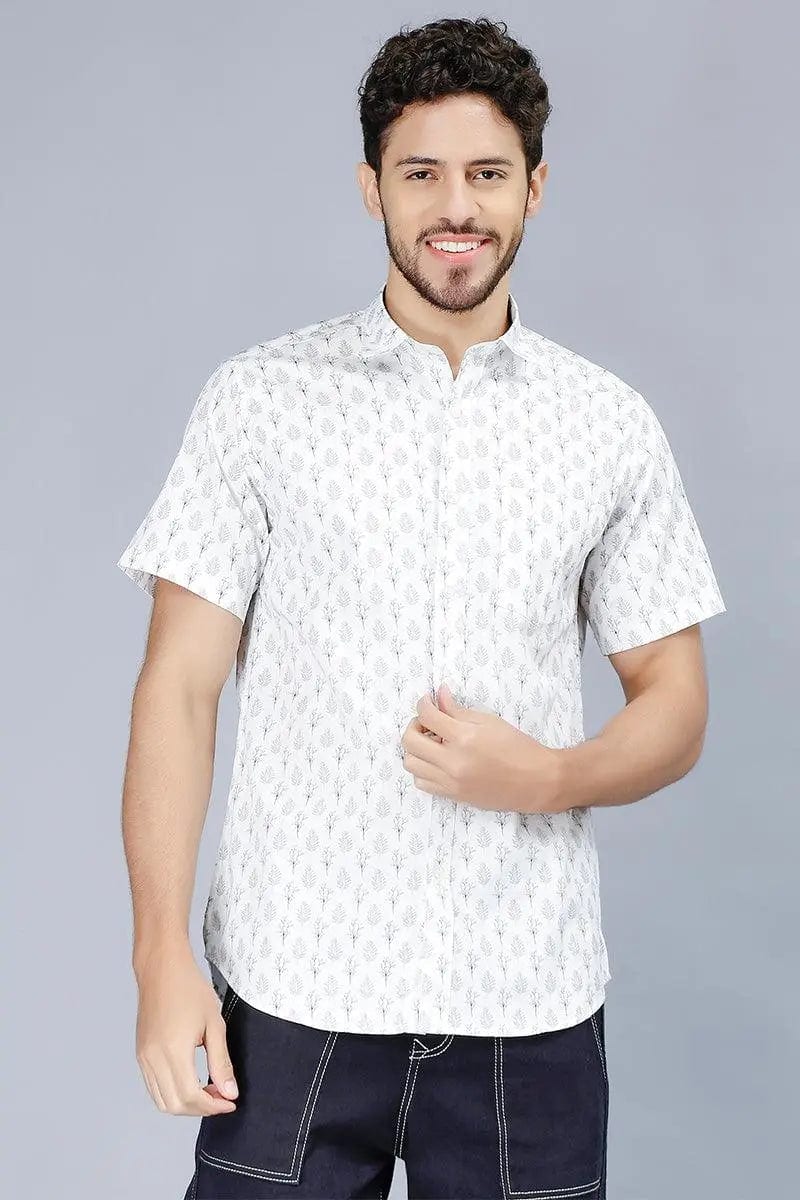 Men's Bright Grey Stylish Printed Casual Shirt