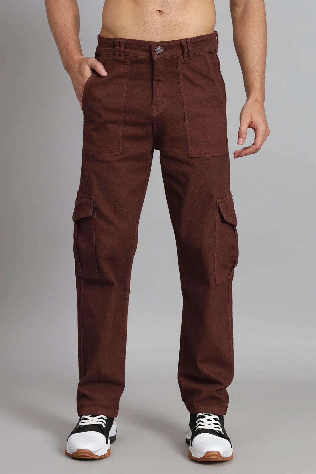 Regular Fit Brown Denim Cargo & Jacket Co-ord Set for Men - Peplos Jeans 