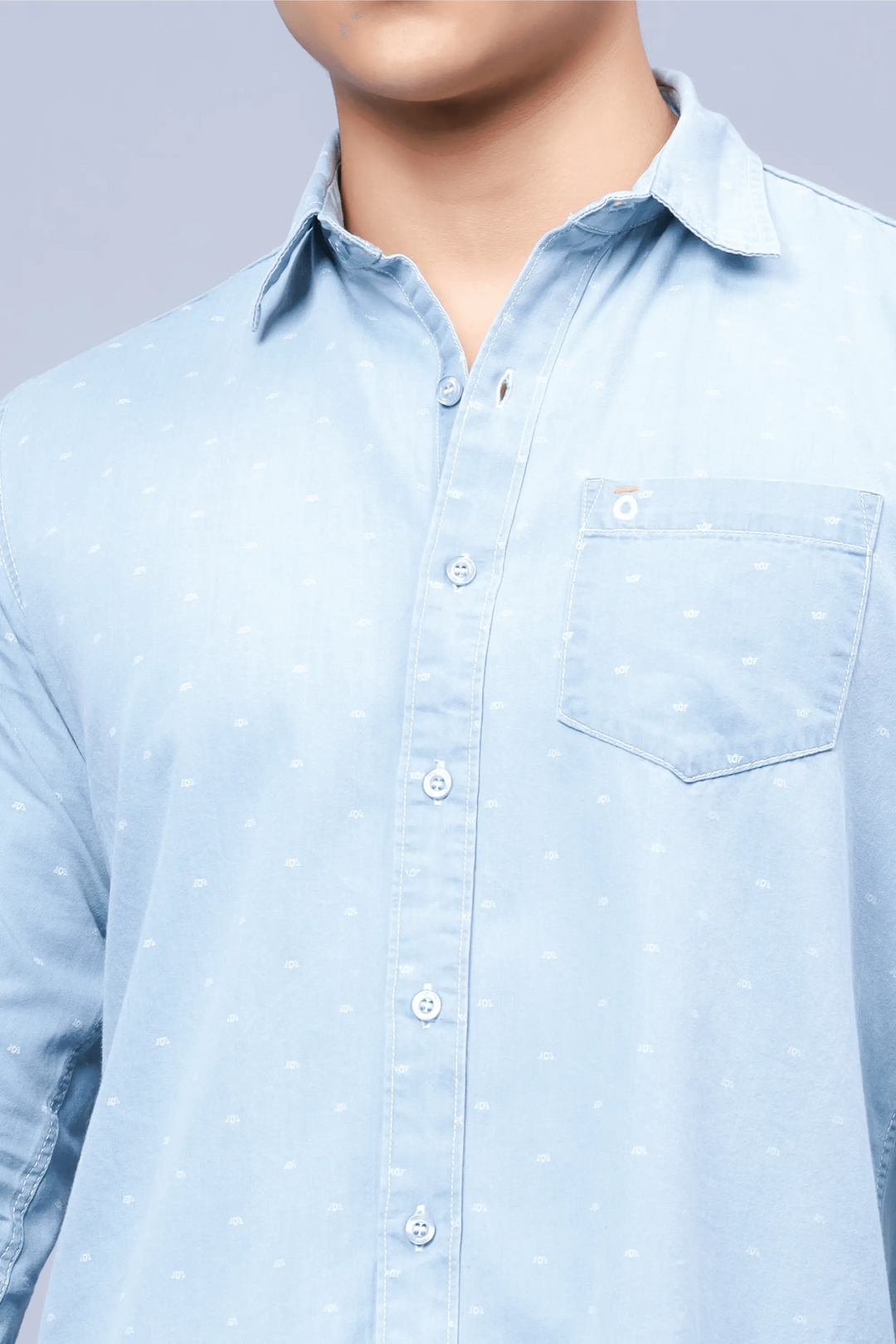 Regular Fit Light Blue Solid Denim Shirt For Men