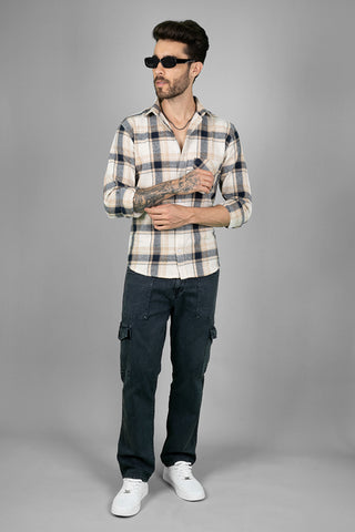 Men's Full Sleeve Shirt with Brown Check Pattern