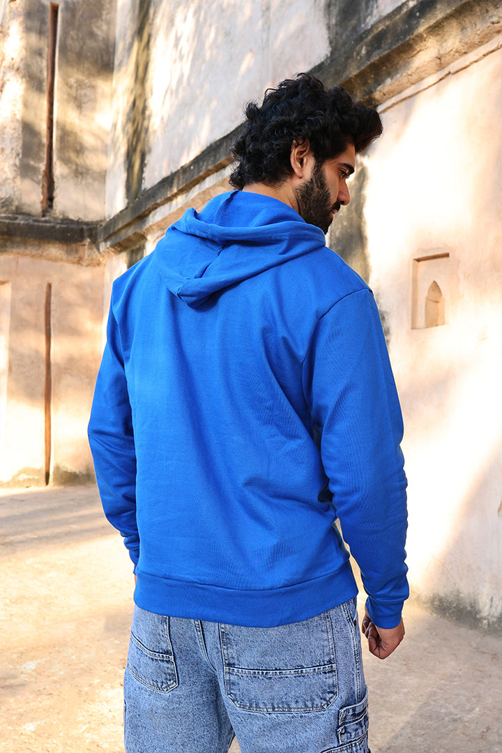 Oversized Fit Printed Hoodie For Men (Blue)