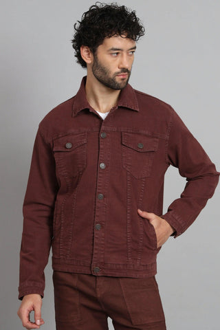 Regular Fit Brown Color Denim Jacket for Men