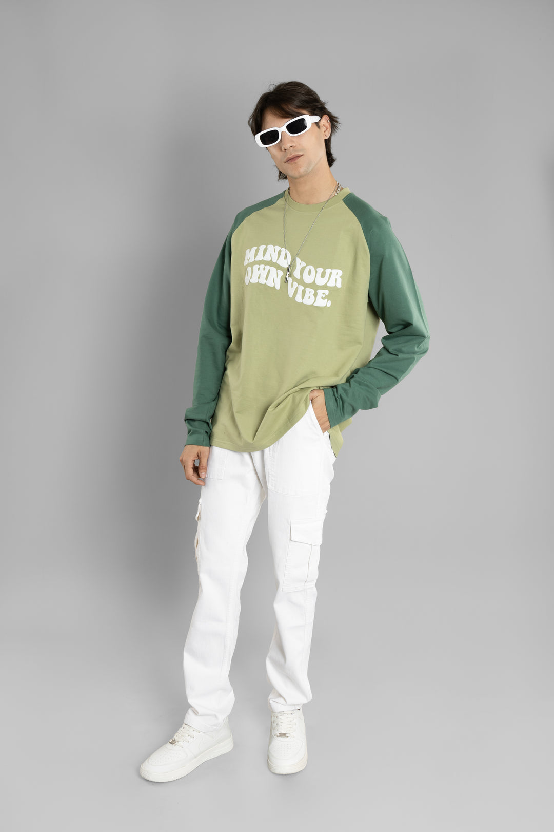 Oversized Printed Raglan Sleeves T-Shirt (Green)