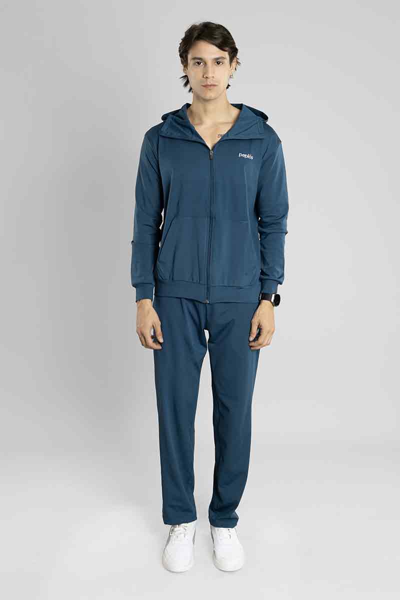 front view of side view of men's airforce blue color tracksuit