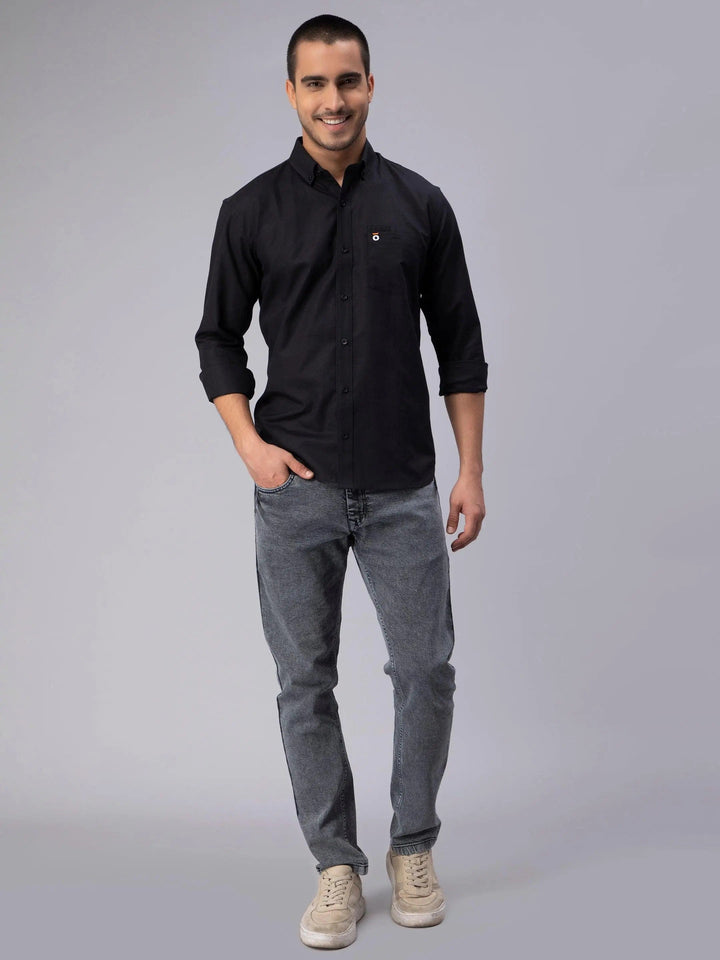 Peplos-Men's Black Regular Cotton Casual Shirt - Peplos Jeans 