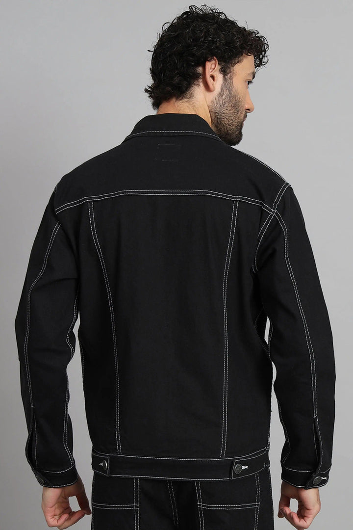 Regular Fit Black Color Denim Jacket for Men - Peplos Jeans 