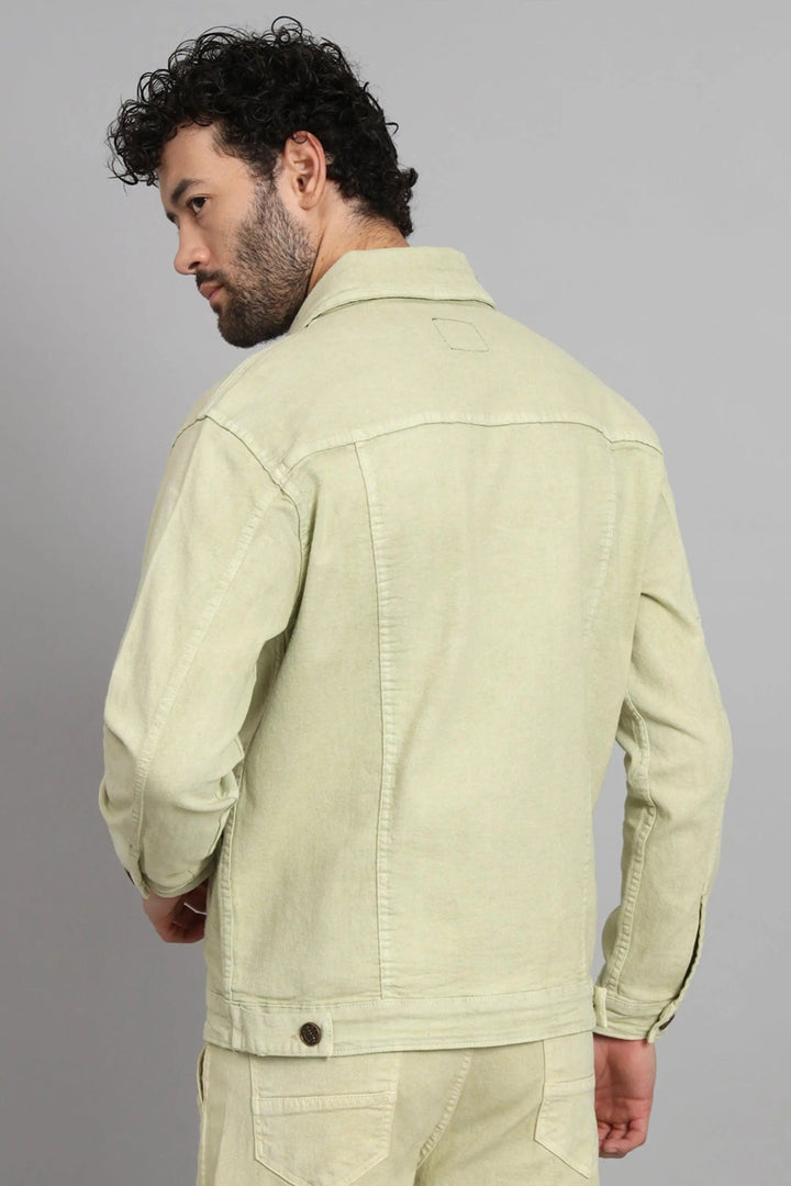 Regular Fit Pista Lime Color Denim Jacket for Men - Peplos Jeans 