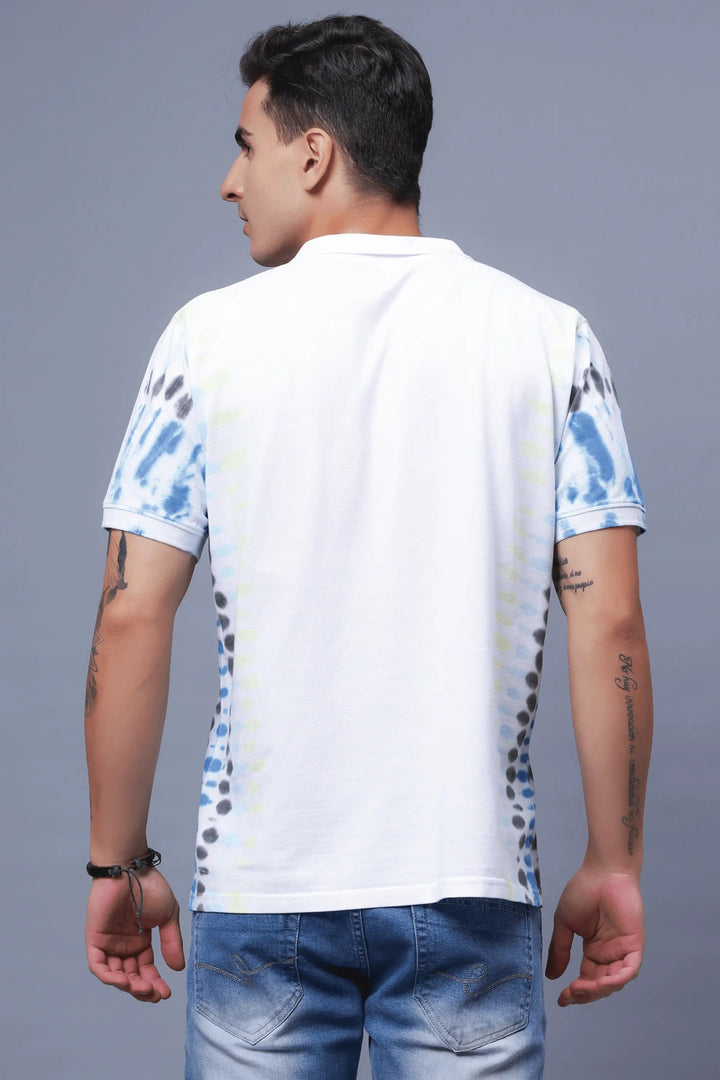 Men's Polo Neck White Tie & Dye Cotton T-shirt