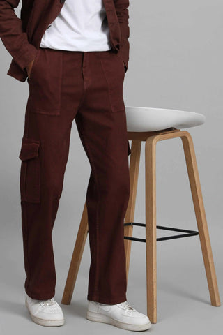 Men's Loose Fit Multiple Pocket Brown Denim Cargo Pant