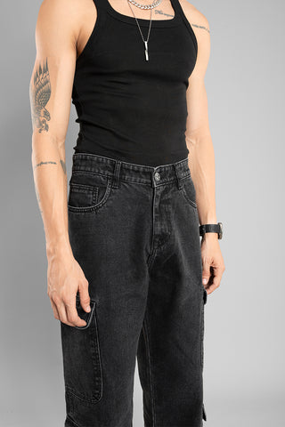 Baggy Fit Cargo Pants for Men (Black)