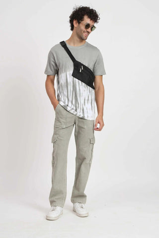 Men's Loose Fit Multiple Pocket Grey Denim Cargo Pant