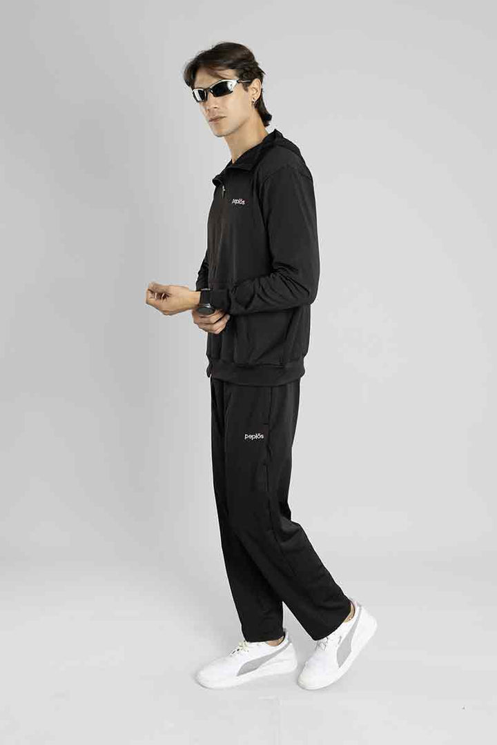 Regular Fit Stretchable Tracksuit (Black)