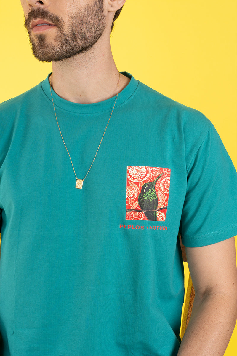 Men's Turquoise Printed Regular Fit T-Shirt