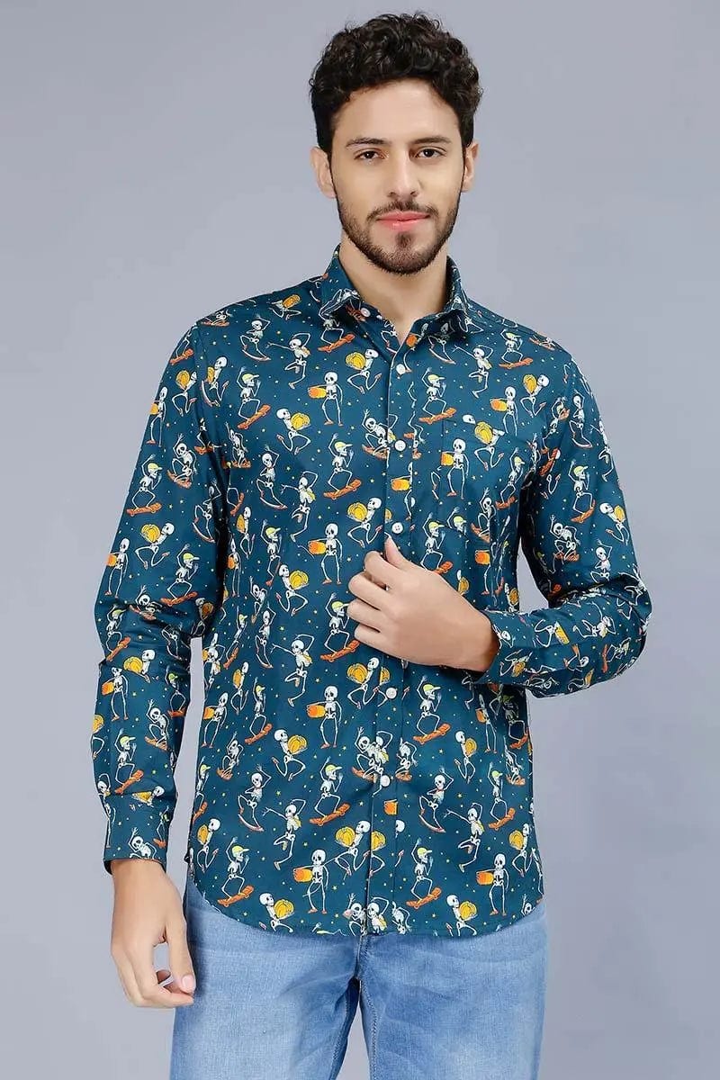 Men's Bright Green Multi Color Stylish Printed Casual Shirt - Peplos Jeans 