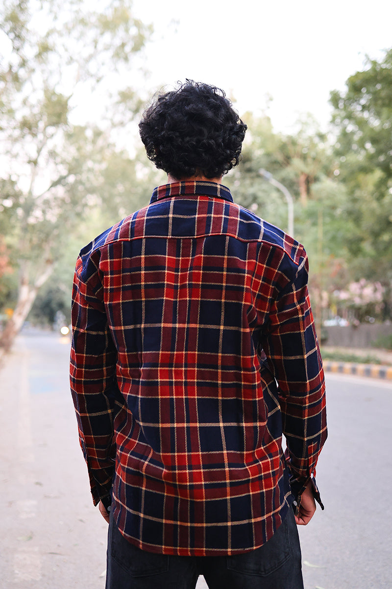 Oversized Flannel Shirt For Men (Red & Blue)