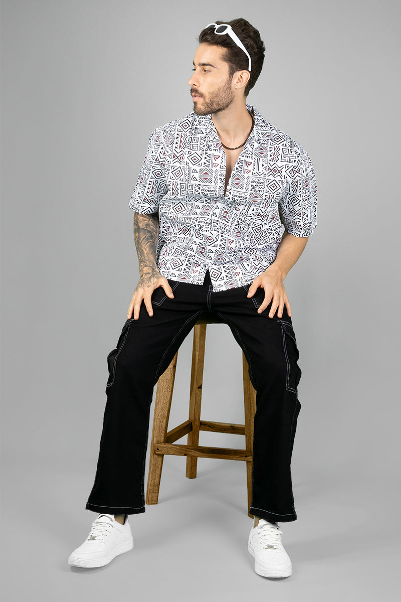 Trending Men's White Patterned Tribal Patterned Shirt