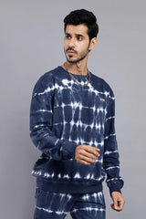 Regular Fit Blue Tie & Dye Premium Sweatshirt For Men