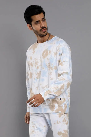 Regular Fit White Tie & Dye Premium Sweatshirt For Men