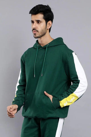 Regular Fit Solid Green Trendy Hoodie For Men