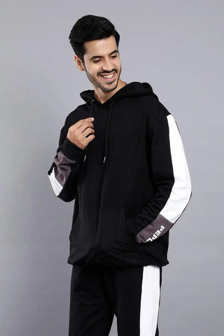 REGULAR FIT BLACK TRENDY HOODIE FOR MEN