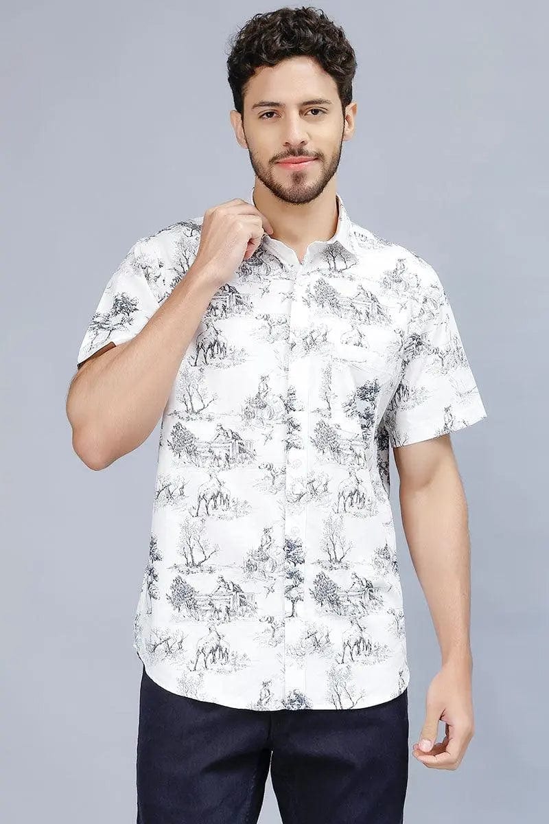 Men's Grey Multi Color Style Printed Half-Sleeve Casual Shirt