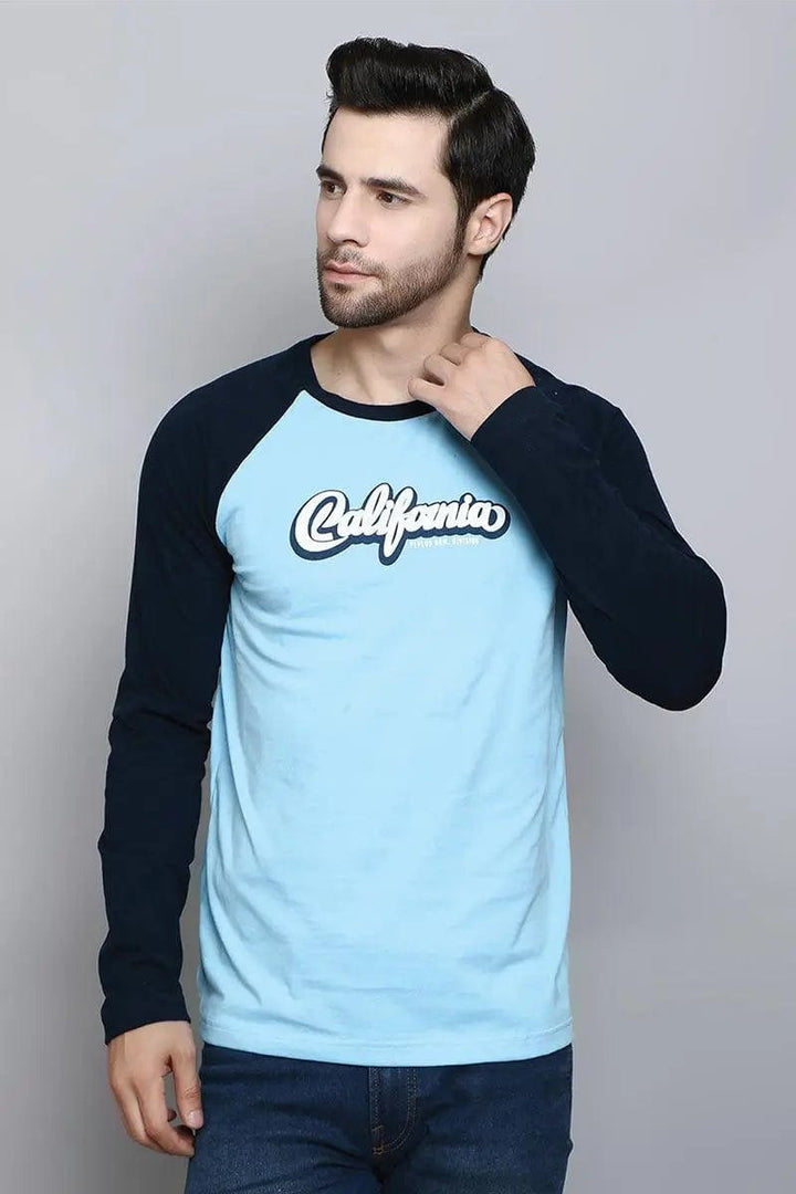 Full Sleeve Regular Fit Raglan Navy T-Shirt for Men - Peplos Jeans 