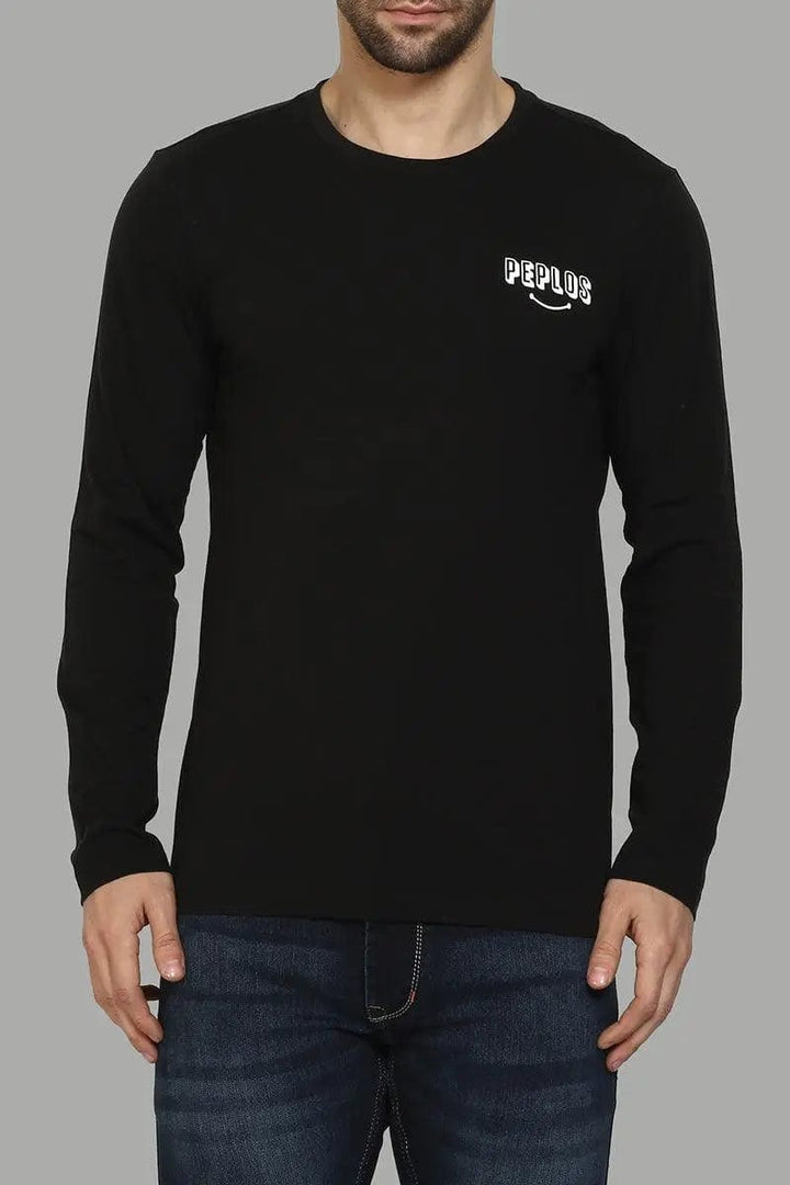 Full Sleeve Black Round Neck T-Shirt For Men - Peplos Jeans 
