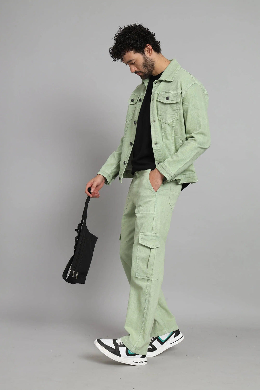 Regular Fit Pista Denim Cargo & Jacket Co-ord Set for Men - Peplos Jeans 