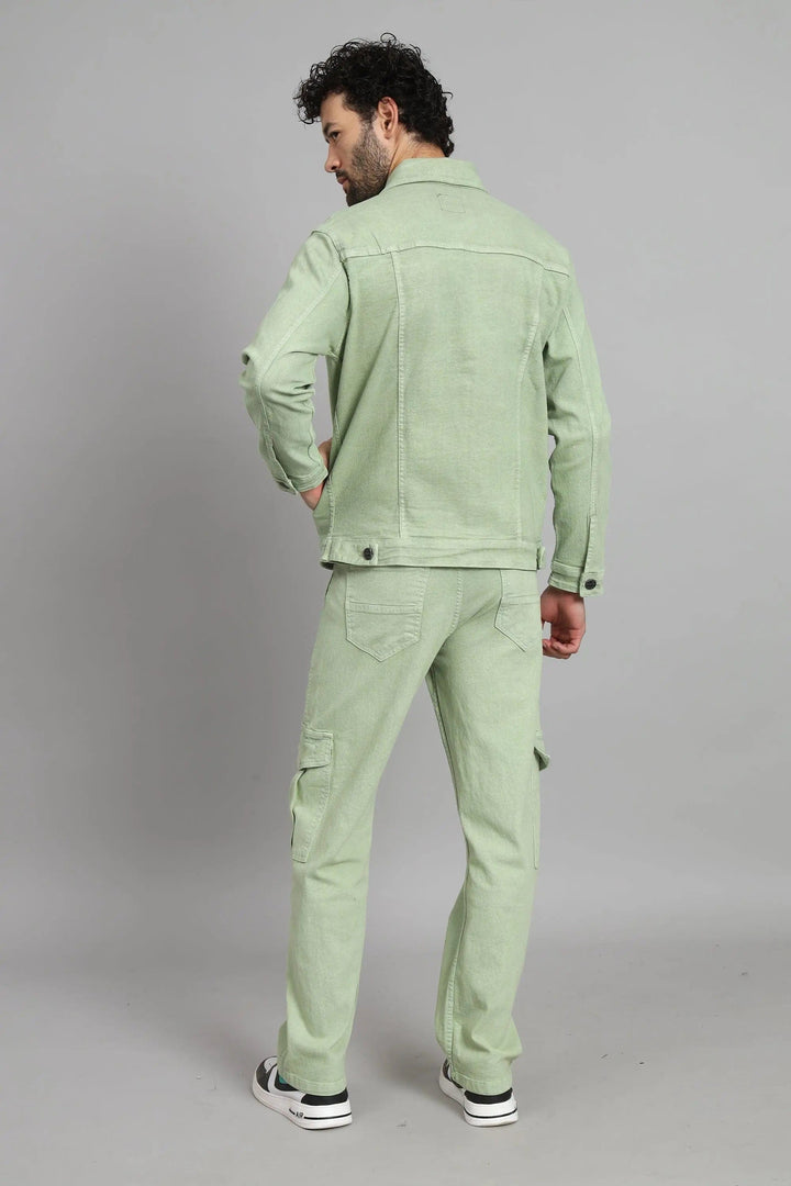 Regular Fit Pista Denim Cargo & Jacket Co-ord Set for Men - Peplos Jeans 