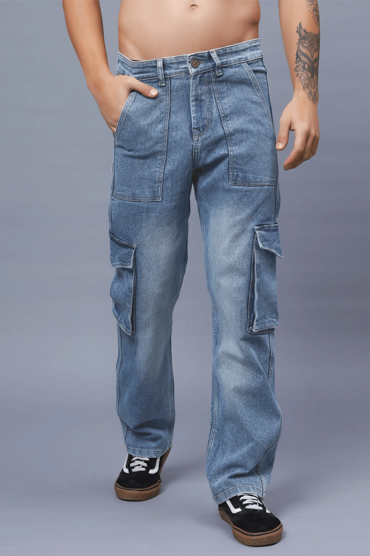 Girls Blue Cargo Pocket High Waist Sinead Baggy Fit Jeans | New Look