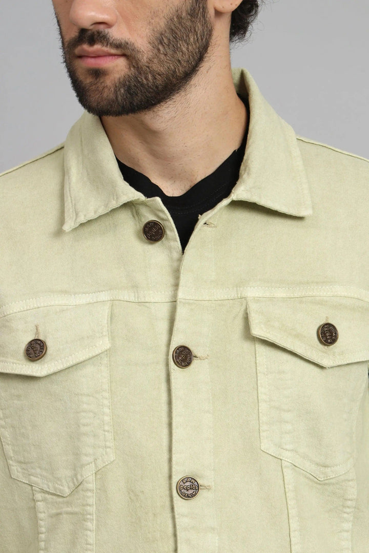 Regular Fit Pista Lime Color Denim Jacket for Men - Peplos Jeans 