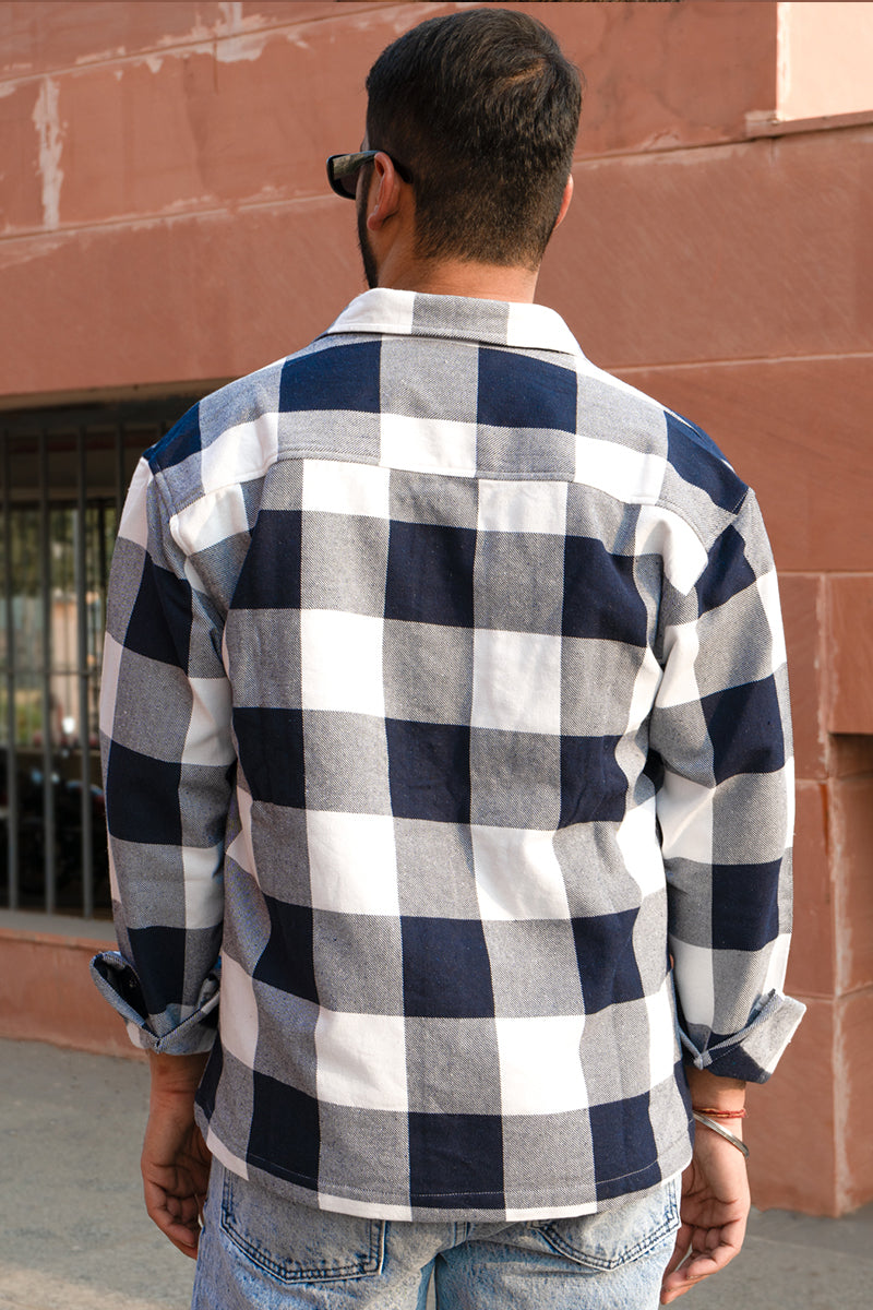 Oversized Flannel Shirt For Men (White & Navy)