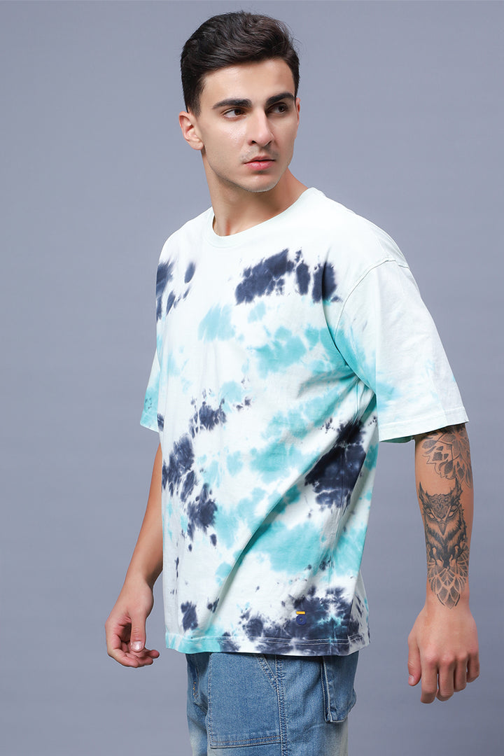 Men's Sea Green Pure Cotton Tie & Dye Oversized T-shirt - Peplos Jeans 