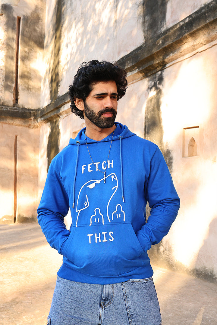 Oversized Fit Printed Hoodie For Men (Blue)