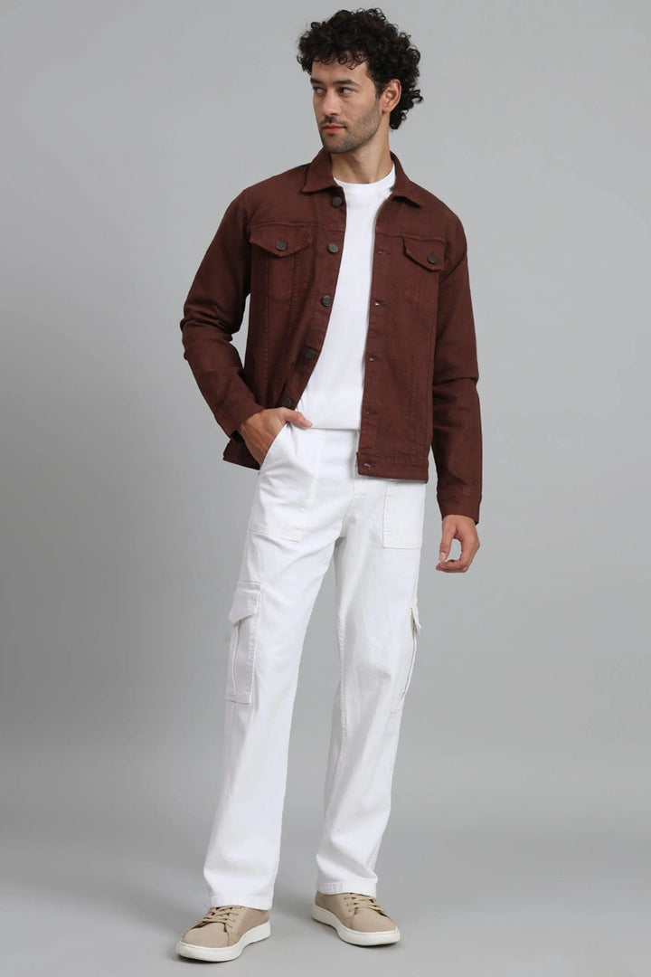 Men's Loose Fit Multiple Pocket White Denim Cargo Pant - Peplos Jeans 