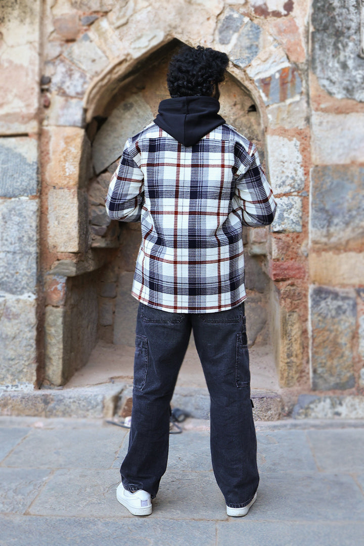 Oversized Checkered Shacket For Men (White & Black)