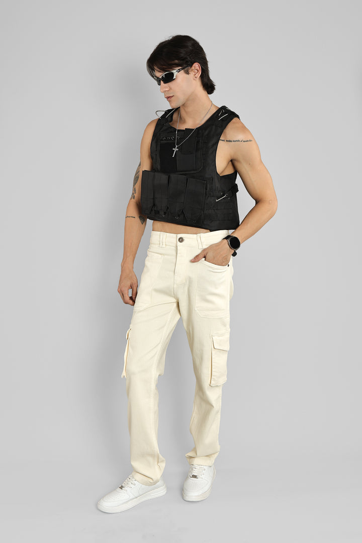 Men's Straight Fit Denim Cargo Pant (Ivory)