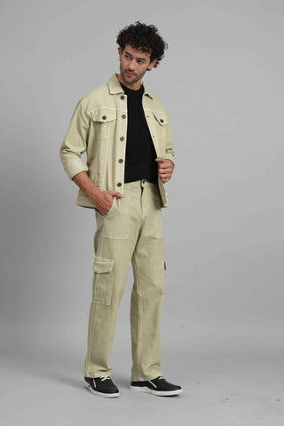 Men's Loose Fit Multiple Pocket Pista Lime Denim Cargo Pant