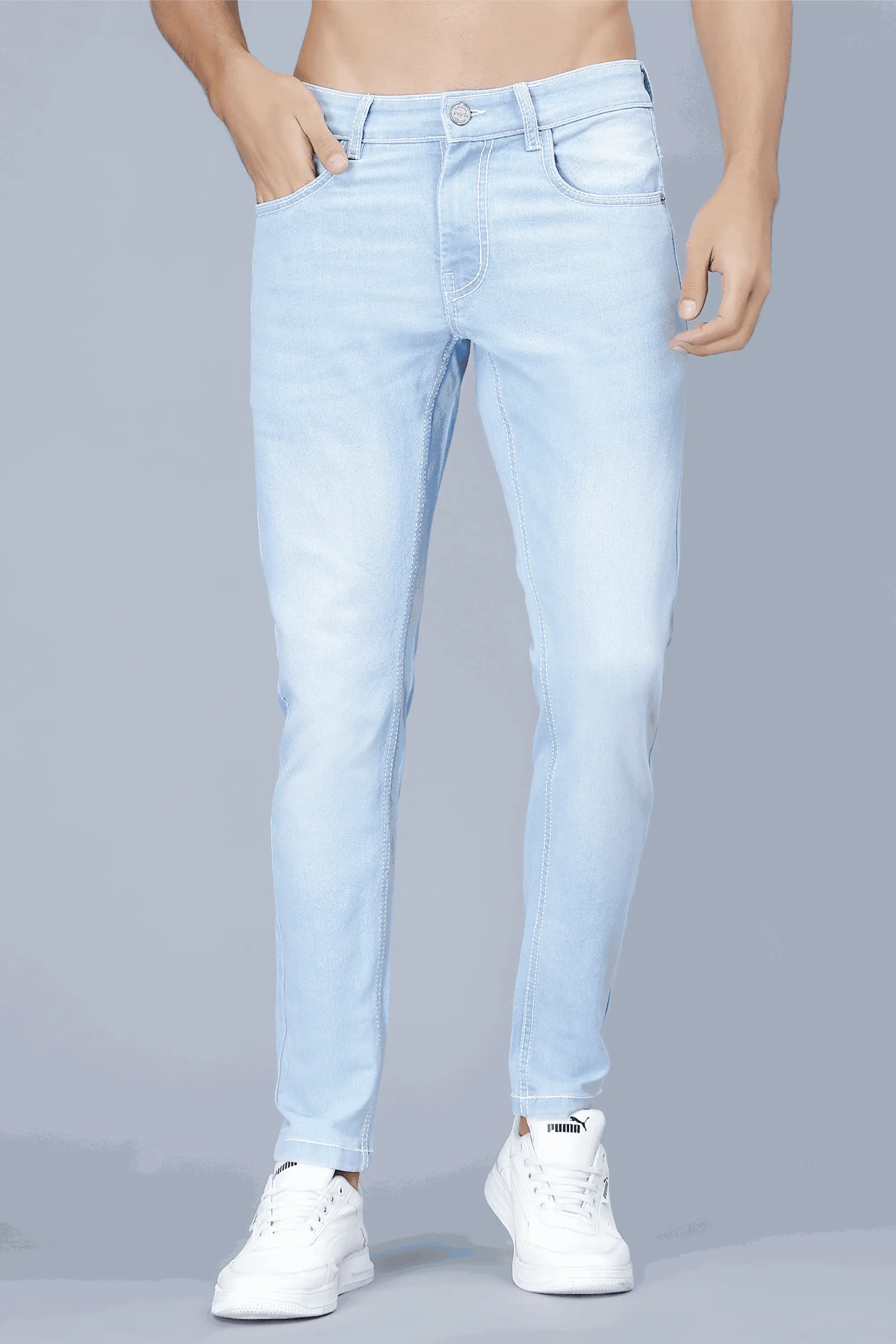 Men's Slim Fit Light Blue Stretchable Solid Denim Jeans