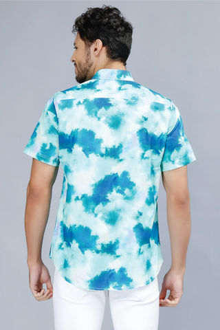 Men's Blue Tie & Dye Half-Sleeve Shirt