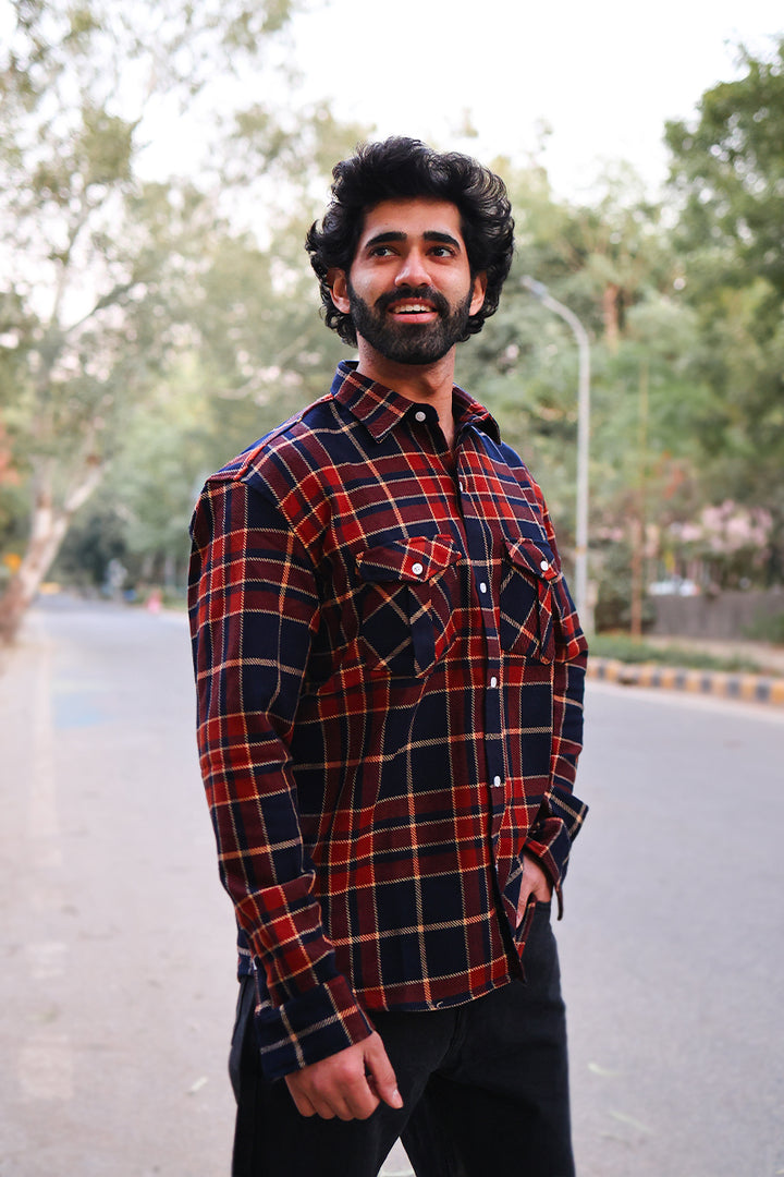 Oversized Flannel Shirt For Men (Red & Blue)