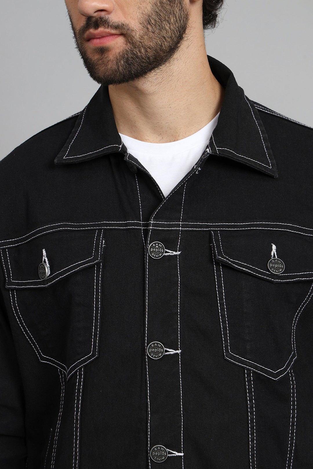 Regular Fit Black Color Denim Jacket for Men - Peplos Jeans 