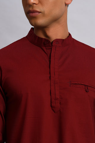 Full sleeves Maroon color Pure Cotton Short Kurta Shirt