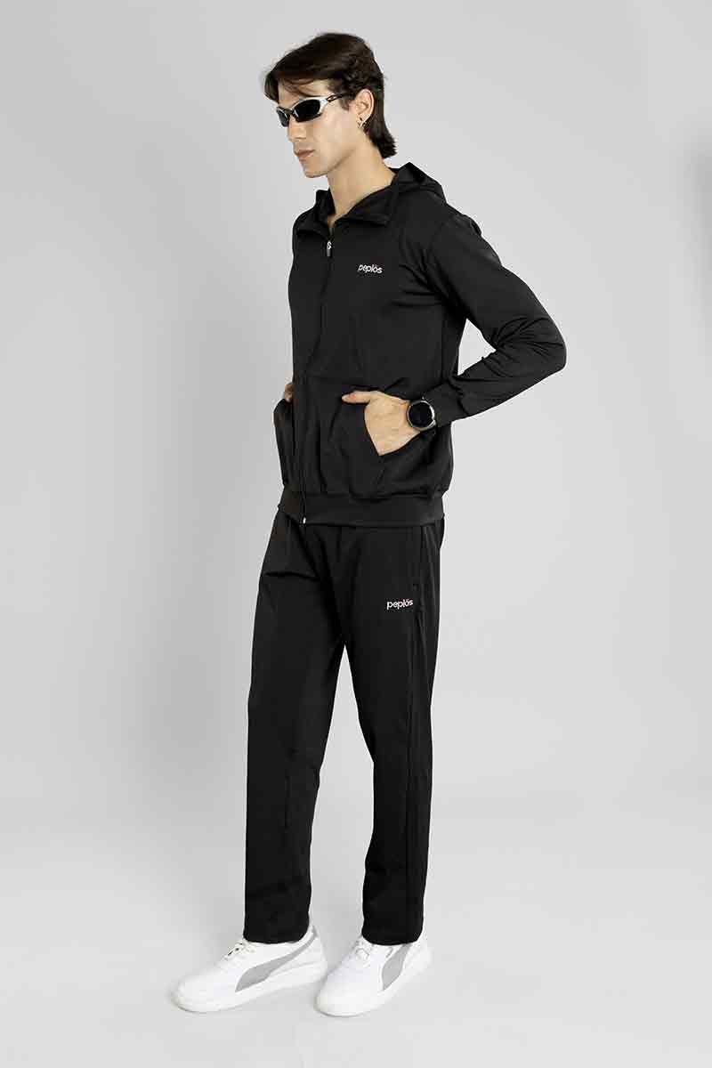 Regular Fit Stretchable Tracksuit (Black)