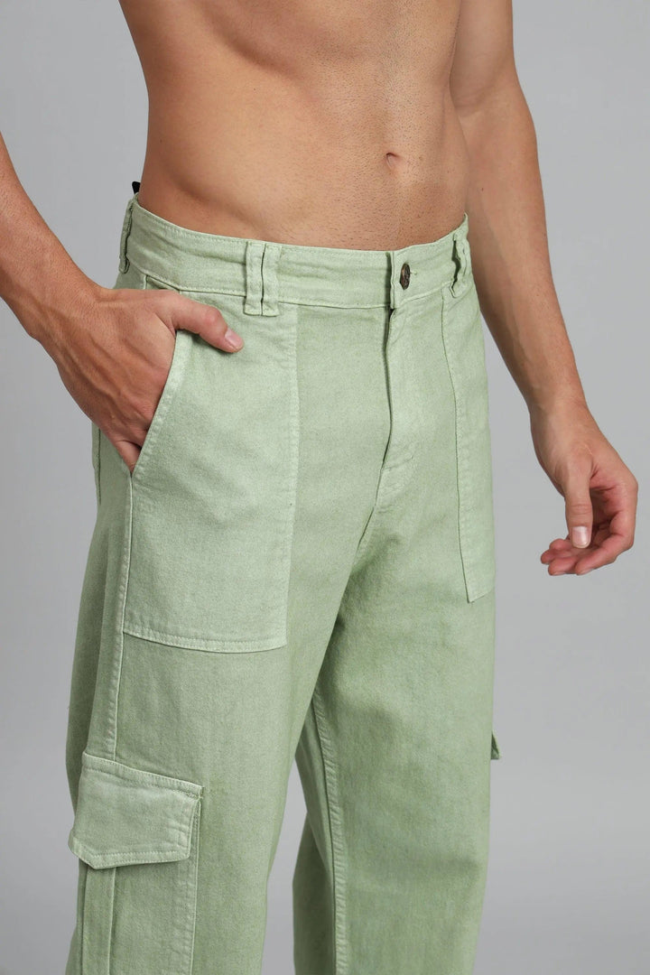 Men's Loose Fit Multiple Pocket Pista Denim Cargo Pant