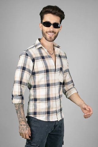 Men's Full Sleeve Shirt with Brown Check Pattern